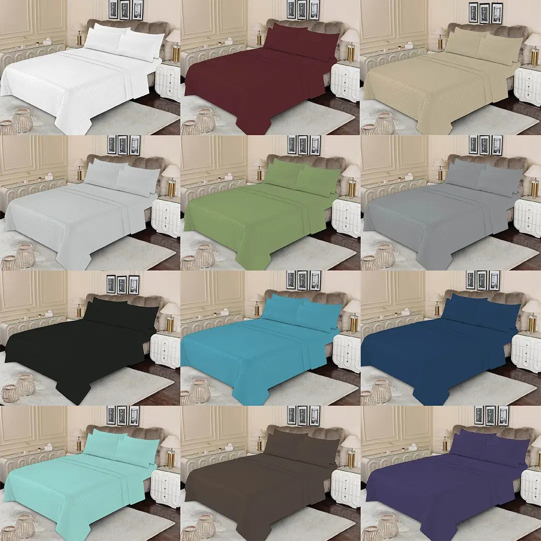 WHOLESALE 6 PCS DYED STRIPED SHEET SET (4000S) — Bulk Case With 12 Unique Designs